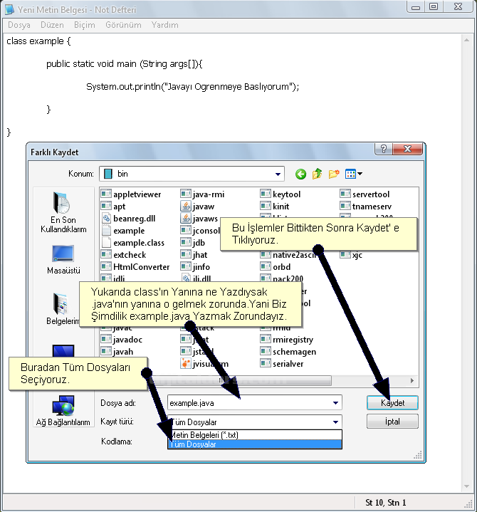 Java İle İlk Program Kodunun &Ccedil;alıştırılması