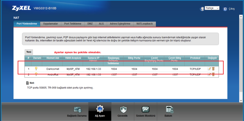 ZYXEL VMG3312-B10A/B10B Modemlerde Port Açma